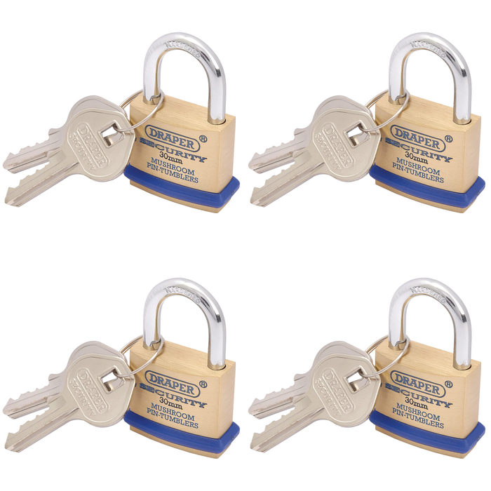 Draper Solid Brass Padlock and 2 Keys with Mushroom Pin Tumblers Hardened Steel