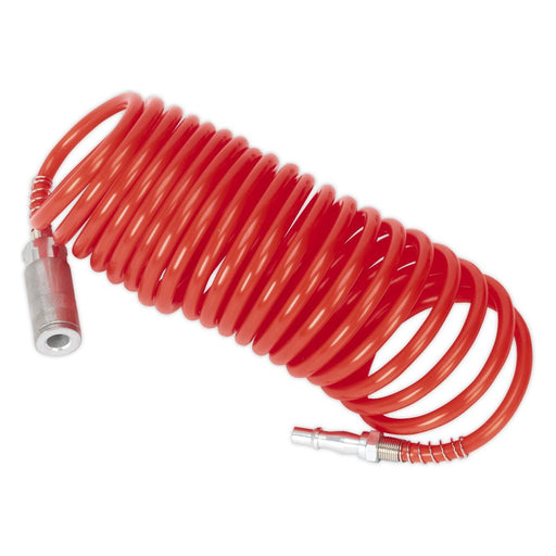 Sealey PE Coiled Air Hose 5m x5mm with Couplings SA305 Sealey - Town Tools 