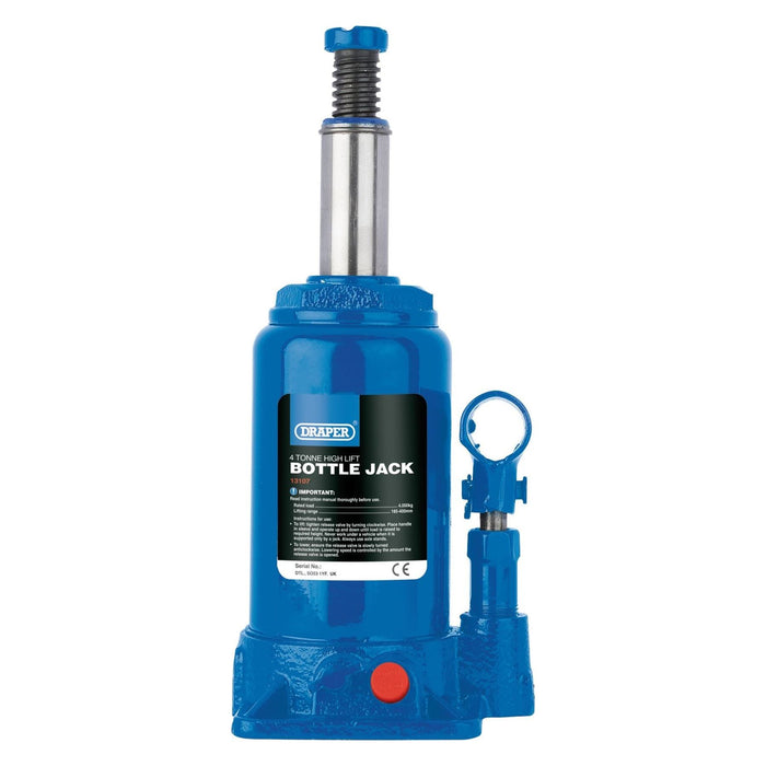 Draper High Lift Hydraulic Bottle Jack, 4 Tonne 13107 Draper - Town Tools 