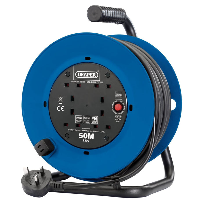 Draper 230V Four Socket Industrial Cable Reel, 50m 02120 Draper - Town Tools 