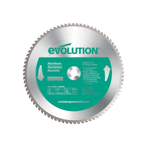 Evolution Aluminium Cutting Chop Saw Blade 355 x 25.4mm x 80T Evolution - Town Tools