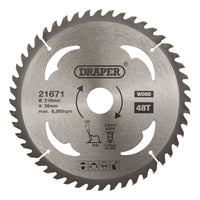Draper TCT Circular Saw Blade for Wood, 210 x 30mm, 48T 21671
