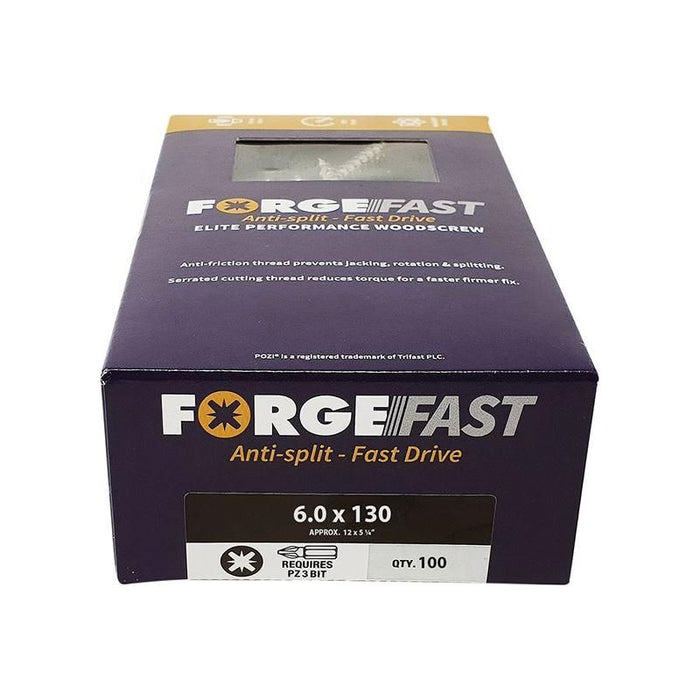 Forgefix ForgeFast Pozi Compatible Elite Performance Wood Screw ZY 6.0 x 130mm Box 100 ForgeFix - Town Tools