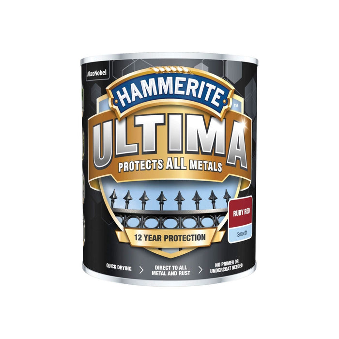 Hammerite Direct to rust metal paint - Smooth Ruby Red Hammerite - Town Tools 