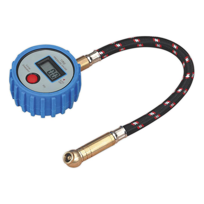 Sealey Tyre Pressure Gauge Digital with Leader Hose & Quick Release 0-100psi Sealey - Town Tools 