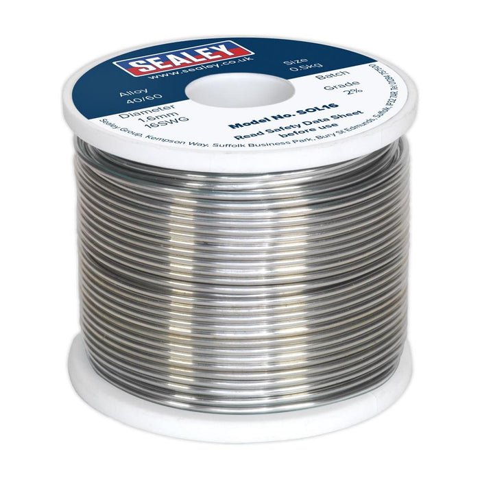 Sealey Solder Wire Quick Flow 1.6mm/16SWG 40/60 0.5kg Reel SOL16 Sealey - Town Tools 