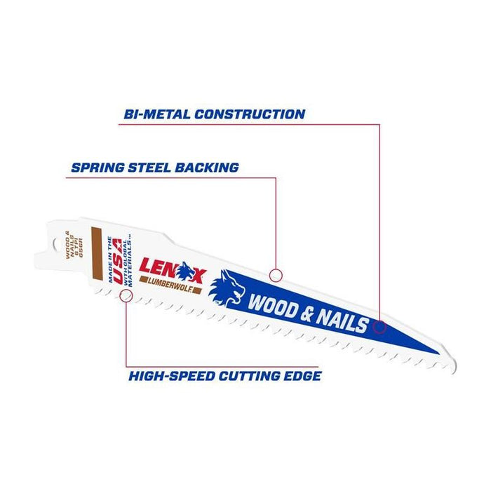 Lenox LumberWolf Reciprocating Saw Blade 152 x 19 x 1.3mm 6 TPI (Pack 5) LENOX - Town Tools