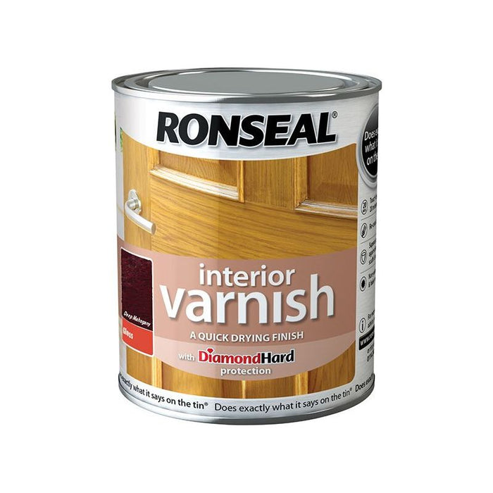 Ronseal Interior Varnish Quick Dry Gloss Deep Mahogany 750ml Ronseal - Town Tools