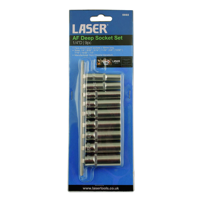 Laser AF Deep Socket Set 1/4"D 9pc 5692 Laser - Town Tools 