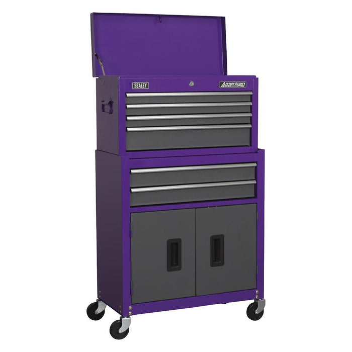 Topchest & Rollcab Combination 6 Drawer with 170pc Tool Kit - Purple/Grey Sealey - Town Tools