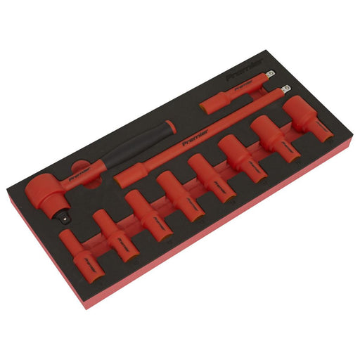 Premier Insulated Socket Set with Tool Tray 3/8"Sq Drive 11pc - VDE Approved Sealey Premier - Town Tools 