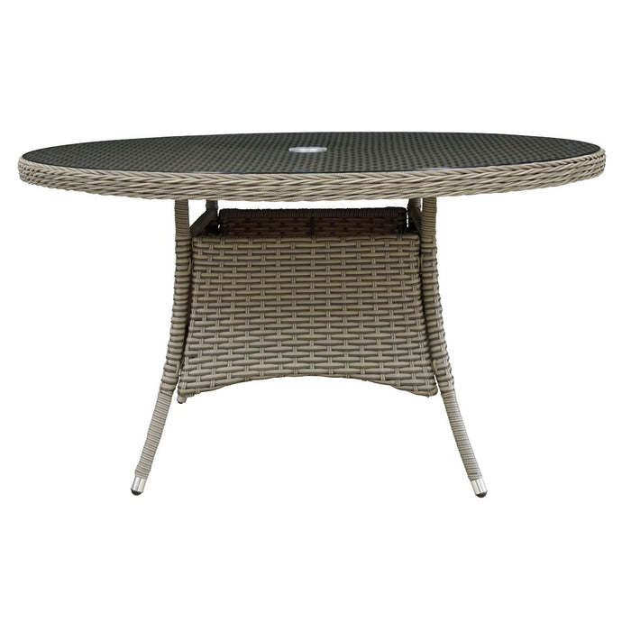 Dellonda Chester Rattan Wicker Round Outdoor Dining Table Tempered Glass Top