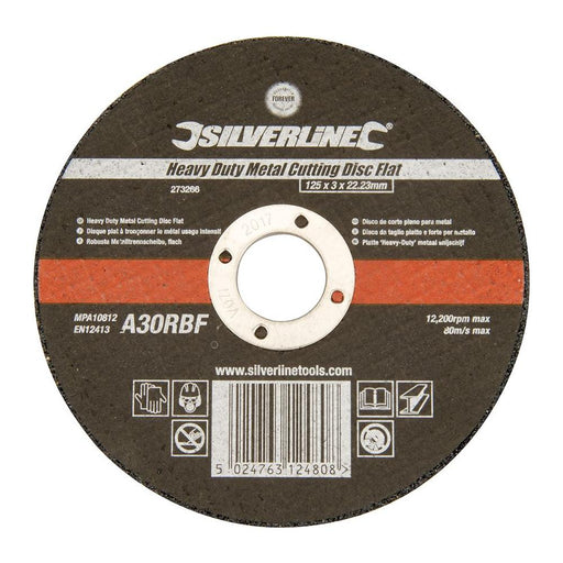 Silverline Heavy Duty Metal Cutting Disc Flat 125 x 3 x 22.23mm Silverline - Town Tools 