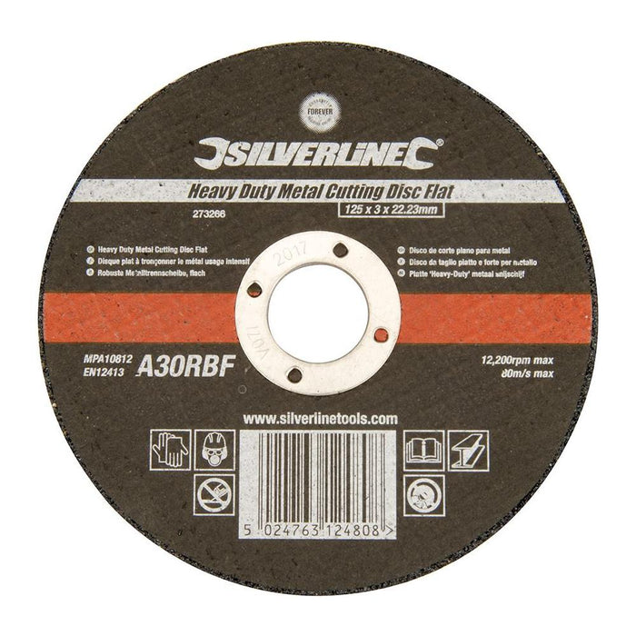 Silverline Heavy Duty Metal Cutting Disc Flat 125 x 3 x 22.23mm Silverline - Town Tools 