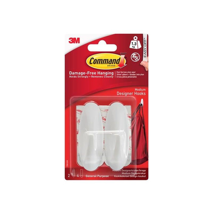Command™ Medium White Designer Hooks (Pack 2) Command™ - Town Tools