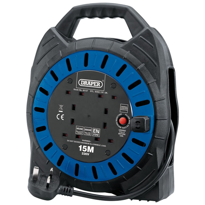 Draper 230V Four Socket Cable Reel, 15m 02127 Draper - Town Tools 