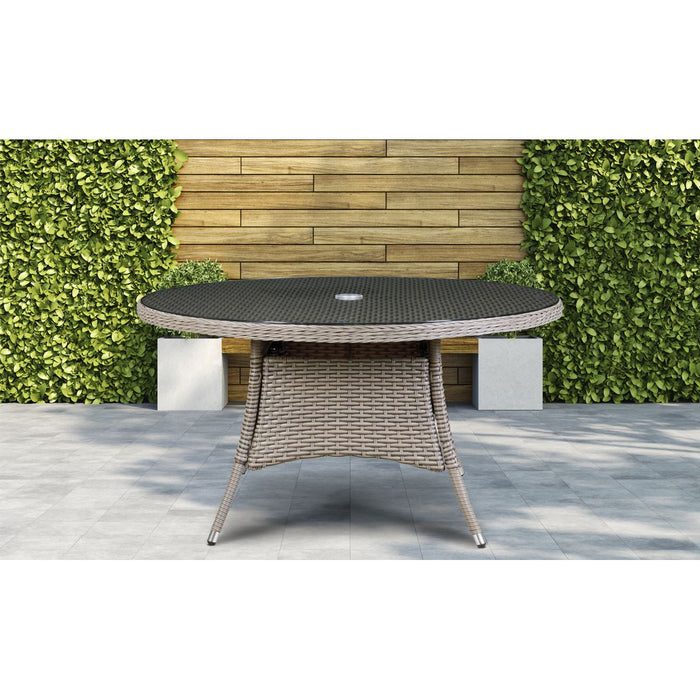 Dellonda Chester Rattan Wicker Round Outdoor Dining Table Tempered Glass Top