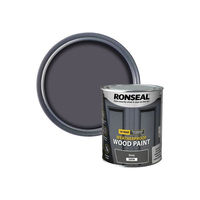 Ronseal 10 Year Weatherproof Wood Paint Grey Satin 750ml Ronseal - Town Tools