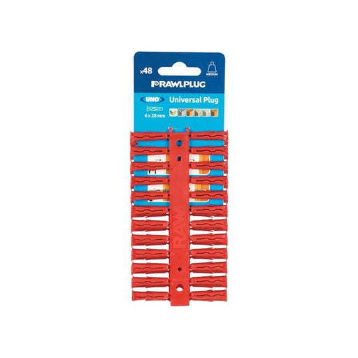 Rawlplug Red UNO® Plugs 6 x 28mm (Card 48) Rawlplug - Town Tools