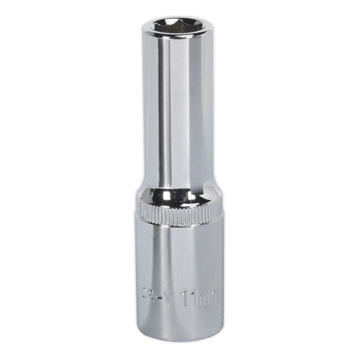 Sealey WallDrive Socket 11mm Deep 1/2"Sq Drive Fully Polished SP1211D Sealey - Town Tools 