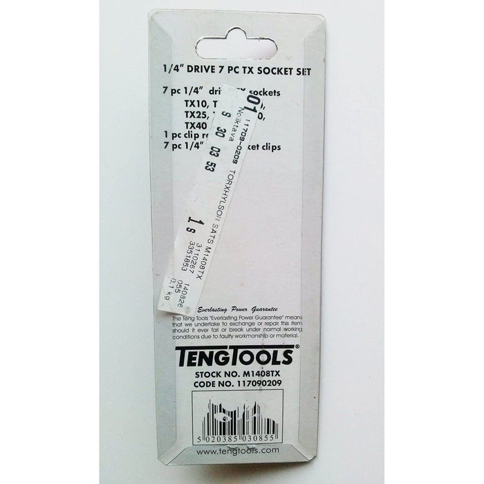 Teng Tools 1/4" TX Bit Socket Clip Rail Set 8 Pieces Teng Tools - Town Tools 