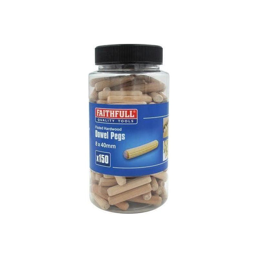 Faithfull Wood Dowels Fluted 40 x 8mm (Tub 150) Faithfull - Town Tools