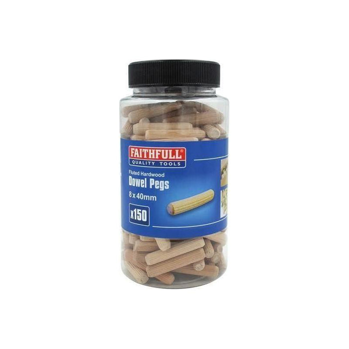 Faithfull Wood Dowels Fluted 40 x 8mm (Tub 150) Faithfull - Town Tools