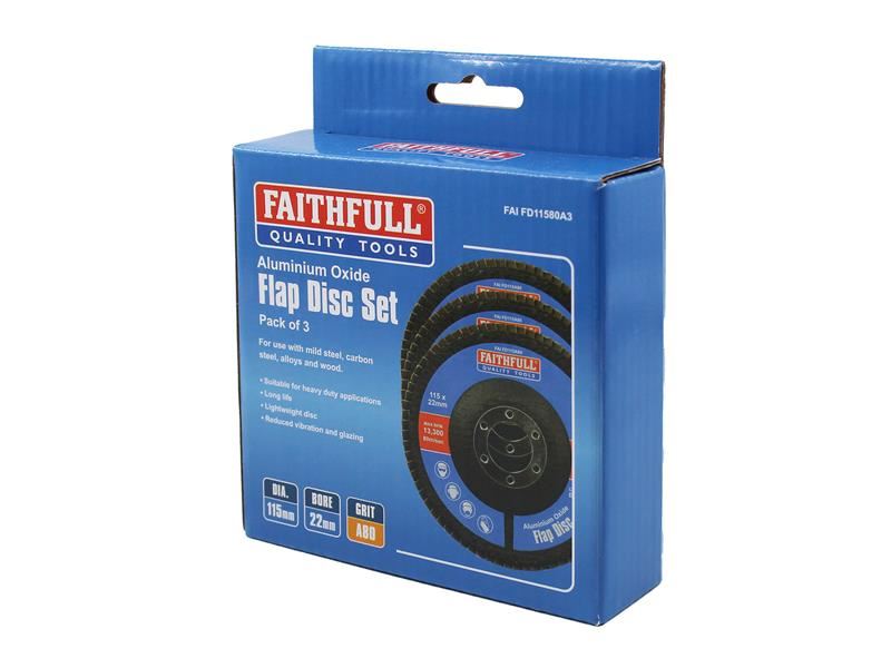 Faithfull Aluminium Oxide Flap Disc 115 x 22mm 80 Grit (3 Pack) Faithfull - Town Tools