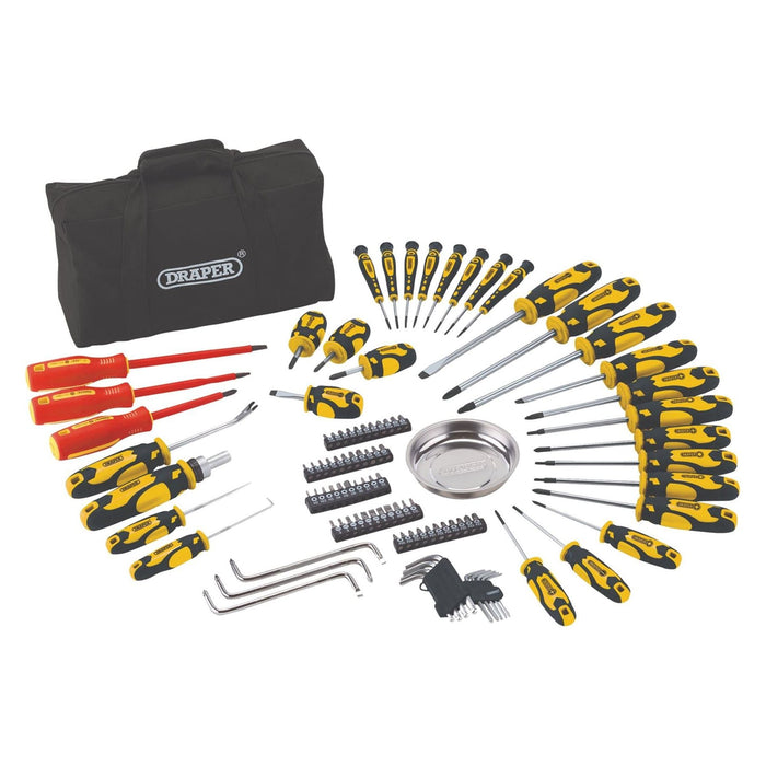 Draper Screwdriver and Bit Set with Soft Storage Bag, Yellow (100 Piece) 03992 Draper - Town Tools 