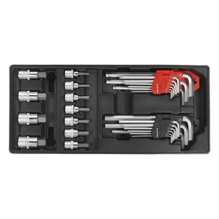 Sealey Tool Tray with Hex/Ball-End Hex Keys & Socket Bit Set 29pc TBT07 Sealey - Town Tools 