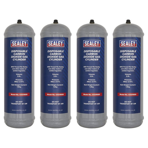 Sealey Disposable Carbon Dioxide Gas Cylinder 1.3kg - Pack of 4 CO21KGD4 Sealey - Town Tools 