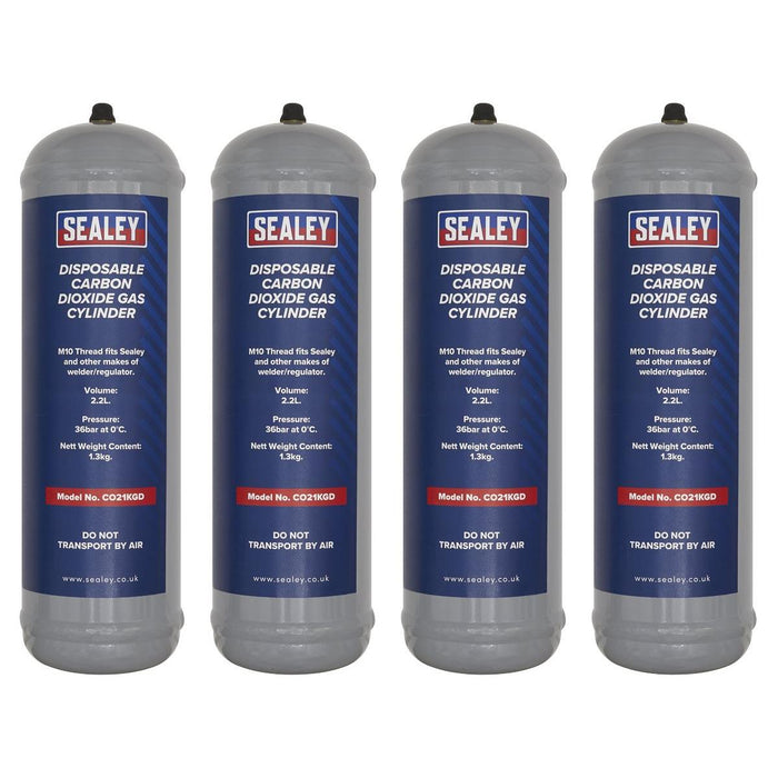 Sealey Disposable Carbon Dioxide Gas Cylinder 1.3kg - Pack of 4 CO21KGD4 Sealey - Town Tools 