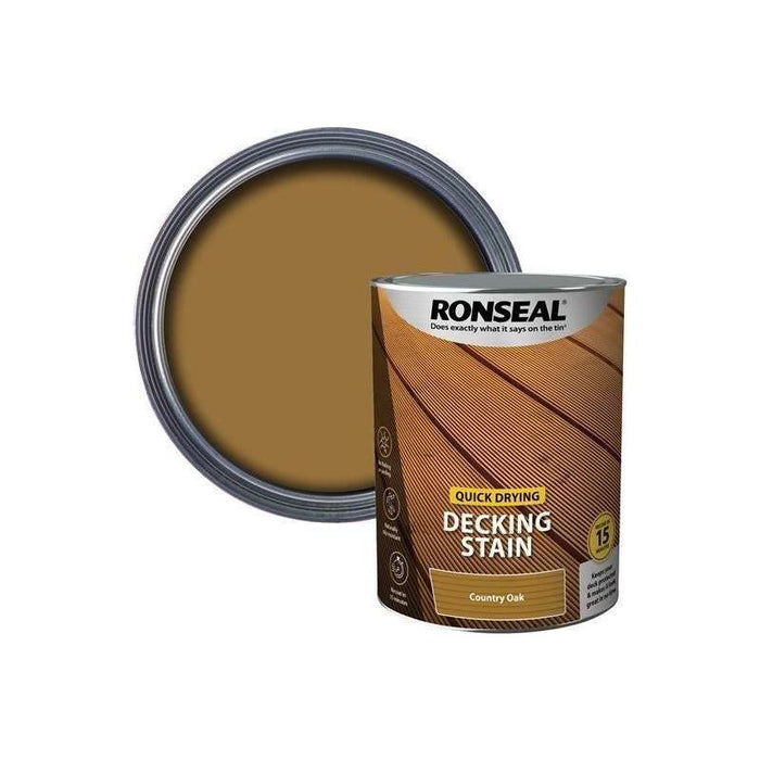Ronseal Quick Drying Decking Stain Country Oak 5 litre Ronseal - Town Tools