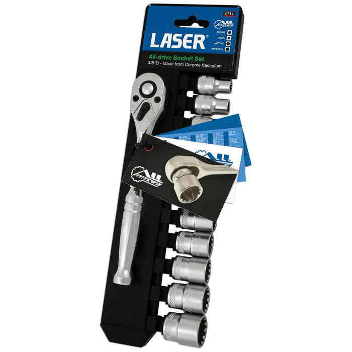 Laser Alldrive Socket Set 3/8"D 12pc 4111 Laser - Town Tools 