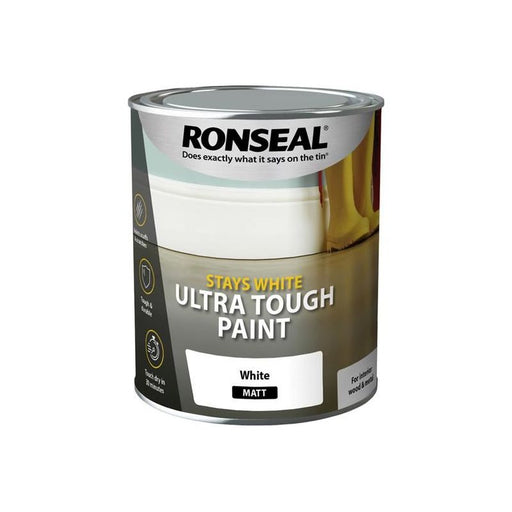 Ronseal Stays White Ultra Tough Paint Matt White 750ml Ronseal - Town Tools