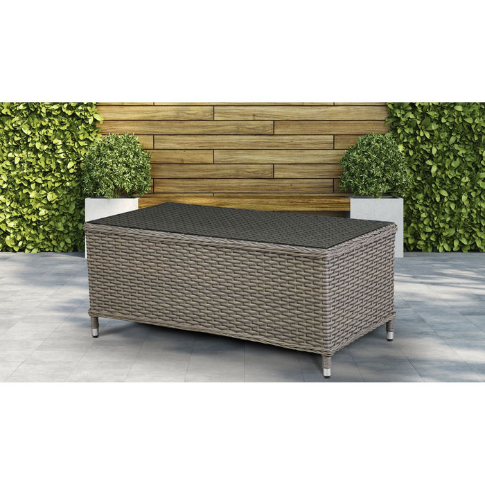 Dellonda Chester Rattan Wicker Outdoor Balcony Table with Tempered Glass Top