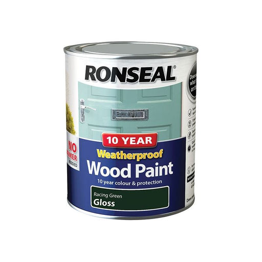 Ronseal 10 Year Weatherproof Wood Paint Racing Green Gloss 750ml Ronseal - Town Tools