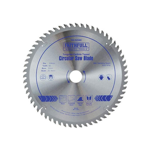 Faithfull TCT Circular Saw Blade 254 x 30mm x 60T POS Faithfull - Town Tools