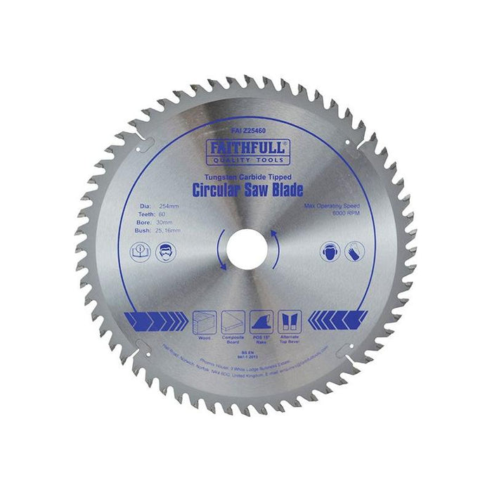 Faithfull TCT Circular Saw Blade 254 x 30mm x 60T POS Faithfull - Town Tools