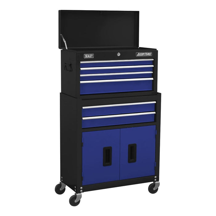 Sealey Topchest & Rollcab Combination 6 Drawer with Ball-Bearing Slides Blue Sealey - Town Tools 