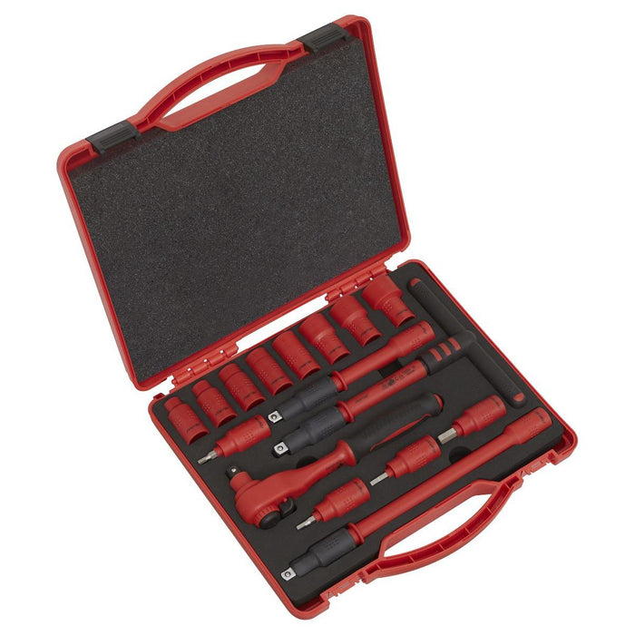 Sealey Insulated Socket Set 16pc 3/8"Sq Drive 6pt WallDrive VDE Approved AK7940 Sealey - Town Tools 