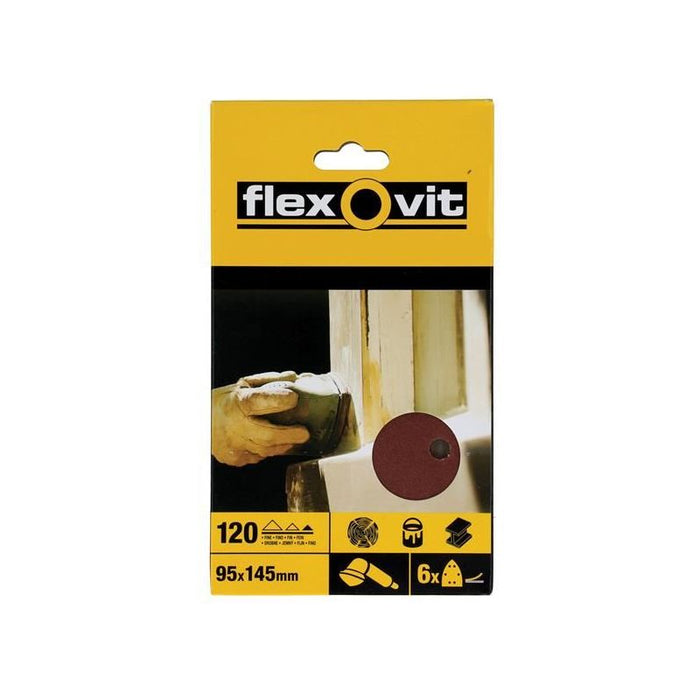 Flexovit Detail Hook & Loop Sanding Sheets 95x145mm Fine 120G (Pack 6) Flexovit - Town Tools