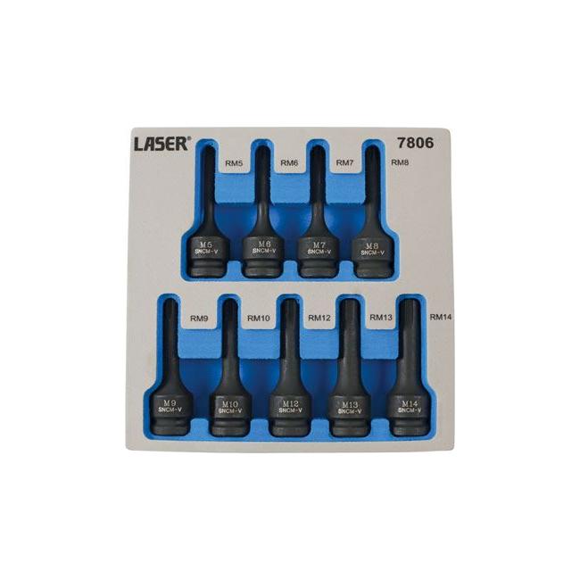 Laser Impact Ribe Socket Bit Set 1/2"D 9pc 7806 Laser - Town Tools 