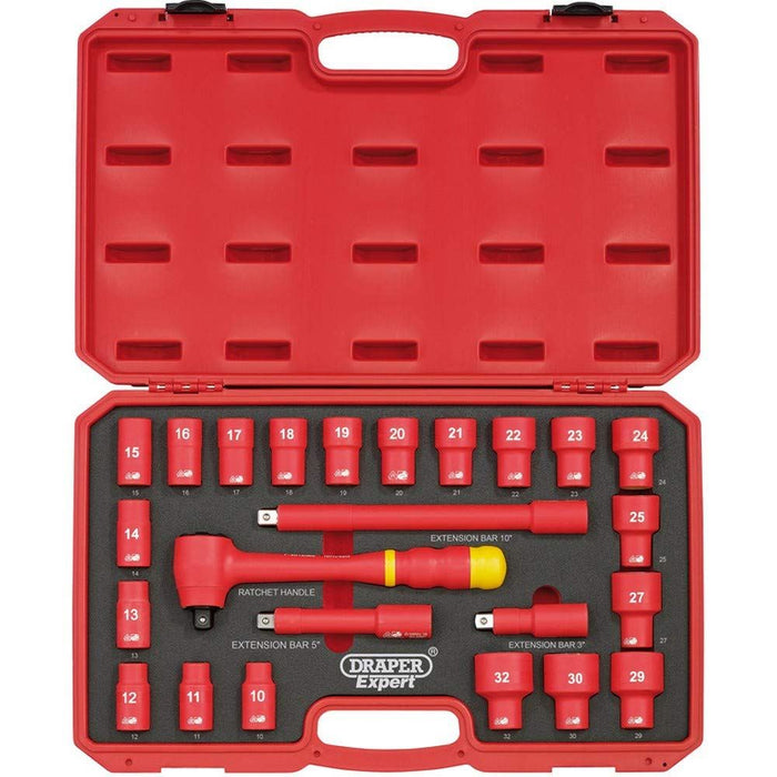 Draper VDE Approved Fully Insulated Metric Socket Set, 1/2" Sq. Dr. (24 Piece) Draper - Town Tools 