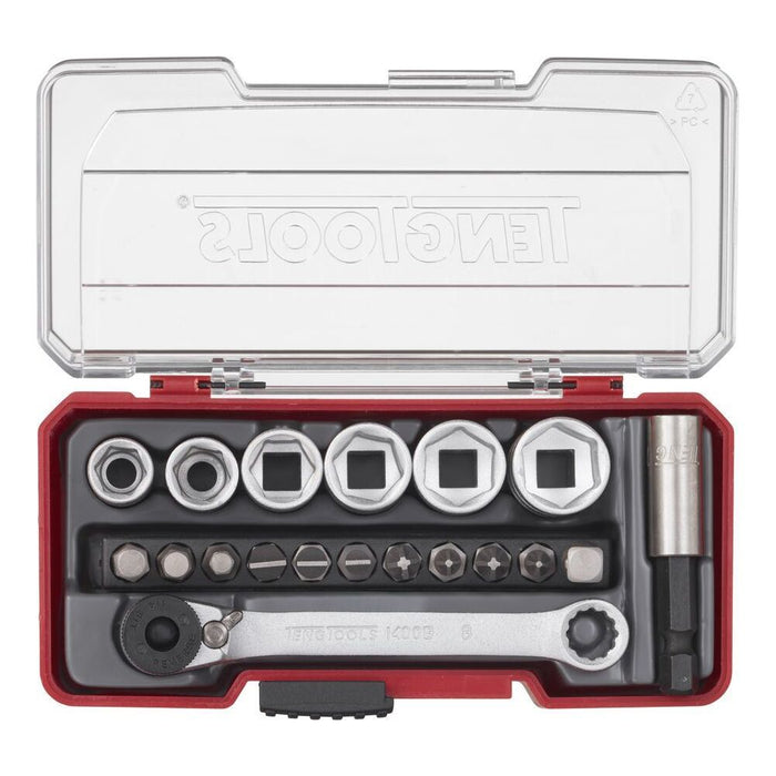 Teng Tools 1/4" Socket Set 6 pt With Belt Clip 19 Pieces Teng Tools - Town Tools 