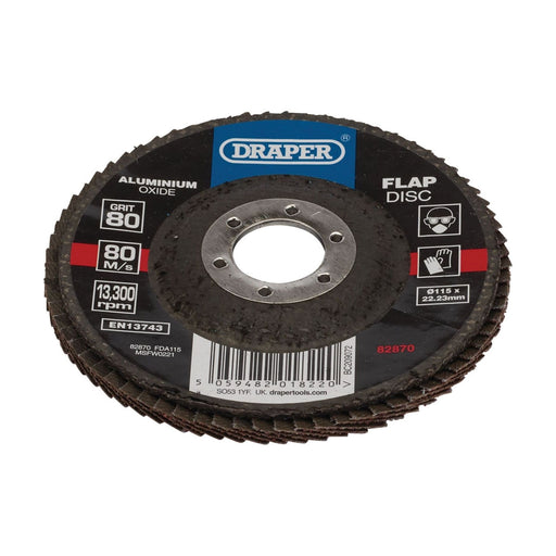 Draper Aluminium Oxide Flap Disc, 115 x 22.23mm, 80 Grit 82870 Draper - Town Tools 