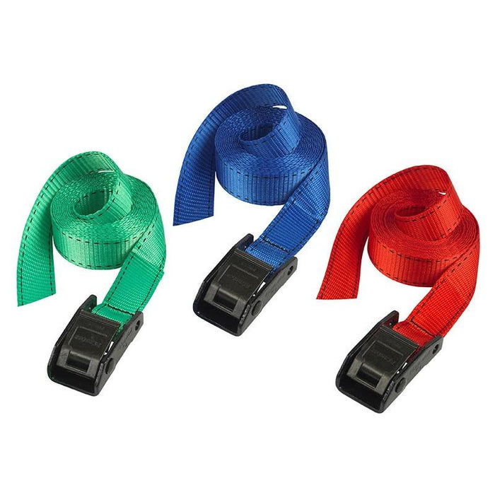 Master Lock Lashing Strap with Metal Buckle, Coloured 2.5m 150kg (Pack 2) Master Lock - Town Tools