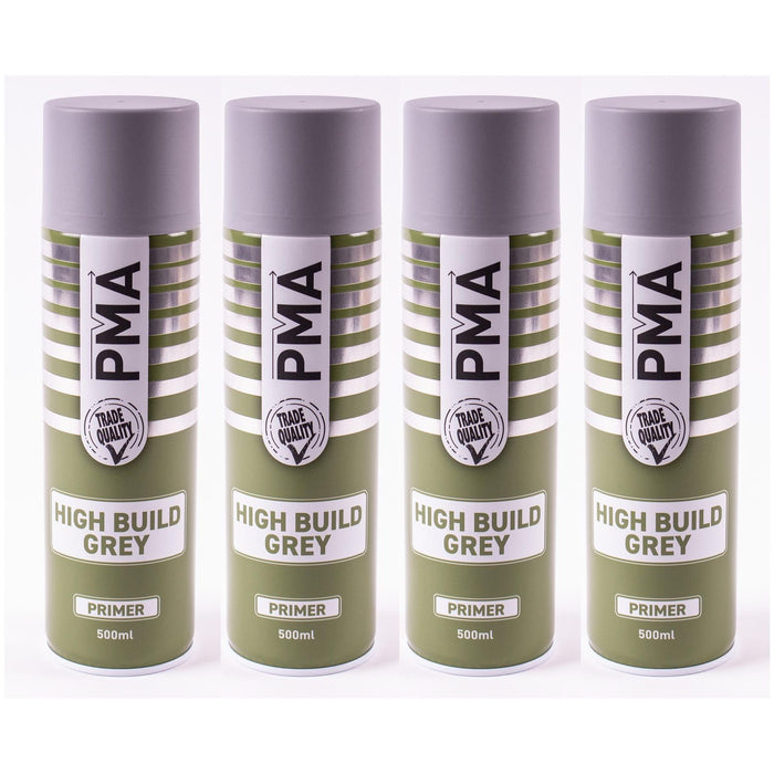 4x High Build Primer - 500ml Spray On Paint - Autotek Grey Aerosol High Coverage PMA - Town Tools 