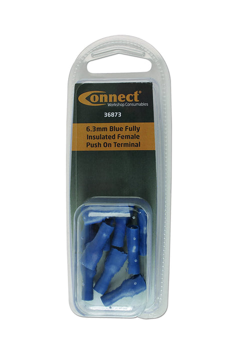 Tool Connection Blue Fully Insulated Female Push On Terminal 6.3mm 10pc 36873 Connect Workshop Consumables - Town Tools 