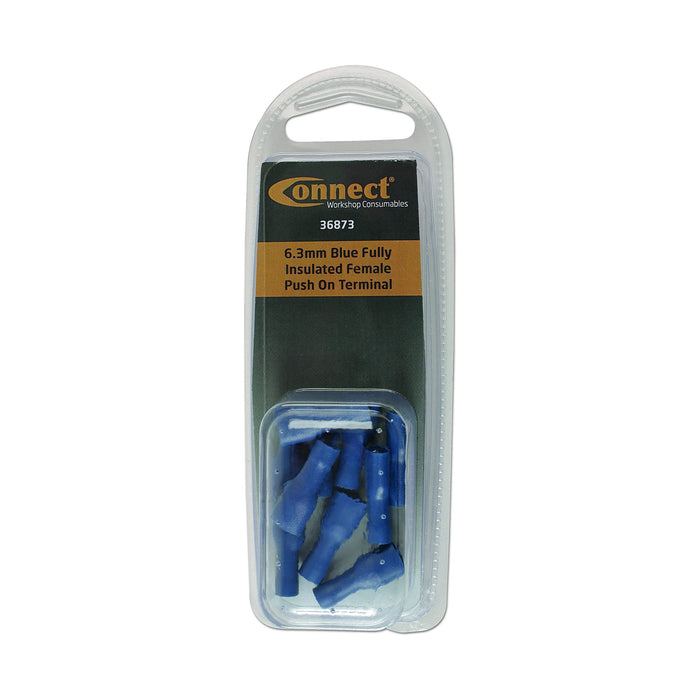Tool Connection Blue Fully Insulated Female Push On Terminal 6.3mm 10pc 36873 Connect Workshop Consumables - Town Tools 